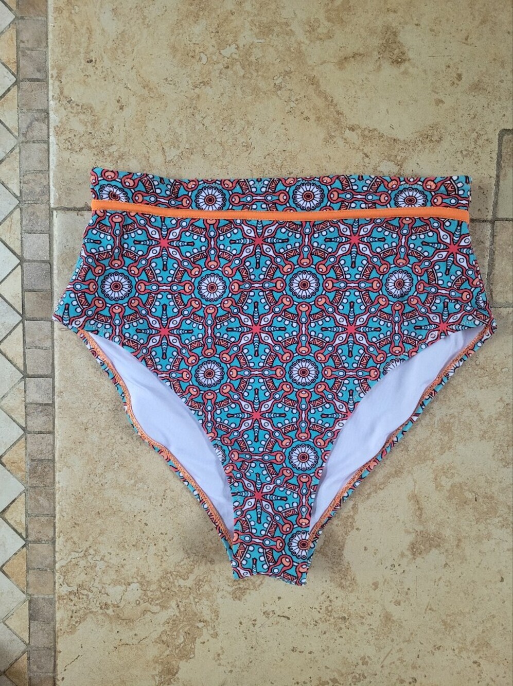 Cupshe High-Waist Printed Bikini Bottom - Teal & Coral